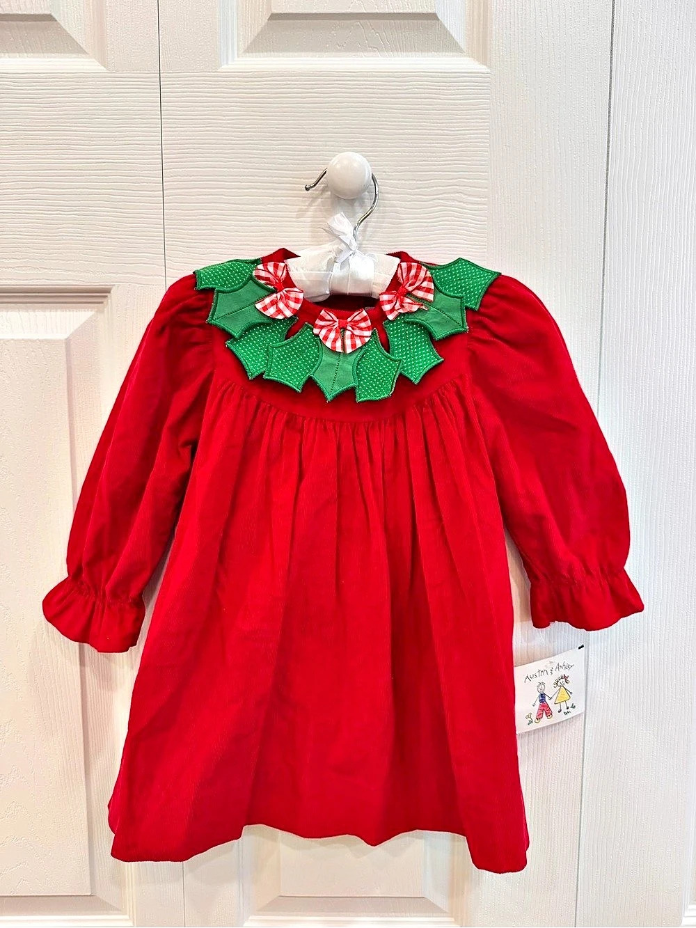 Austin & Ashley Holly Bows Dress Girls 2T Red & Green